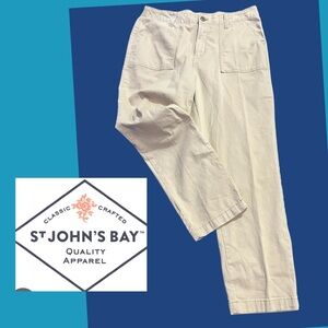 St Johns Bay Pants Womens 12 Beige Khaki Chino Straight Cuffed High-Rise Spandex